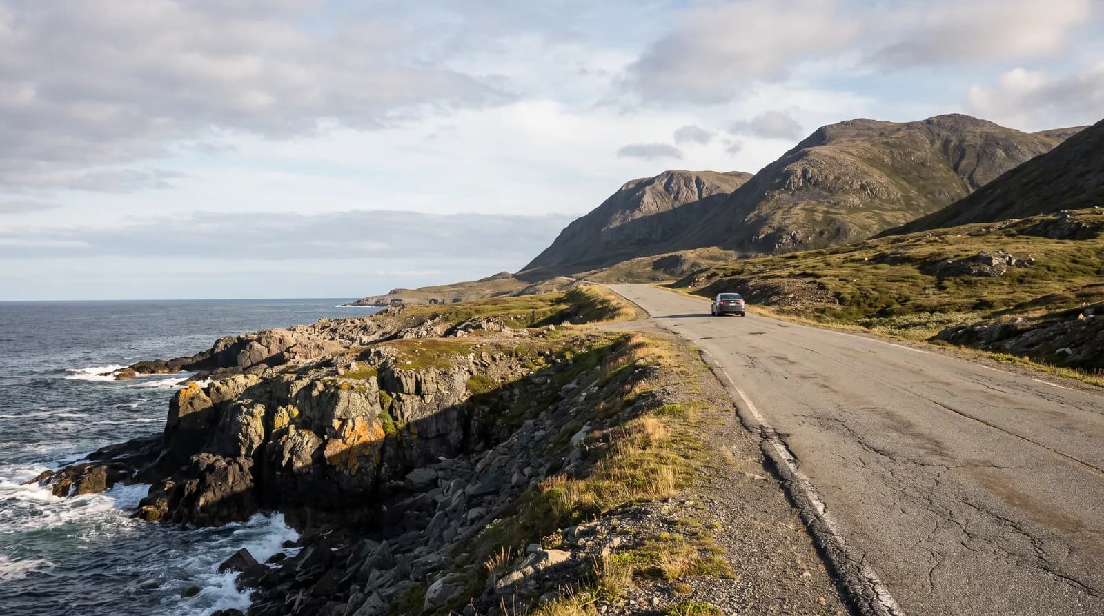 Viking Trail highway running along the coast of Newfoundland's Great Northern Peninsula